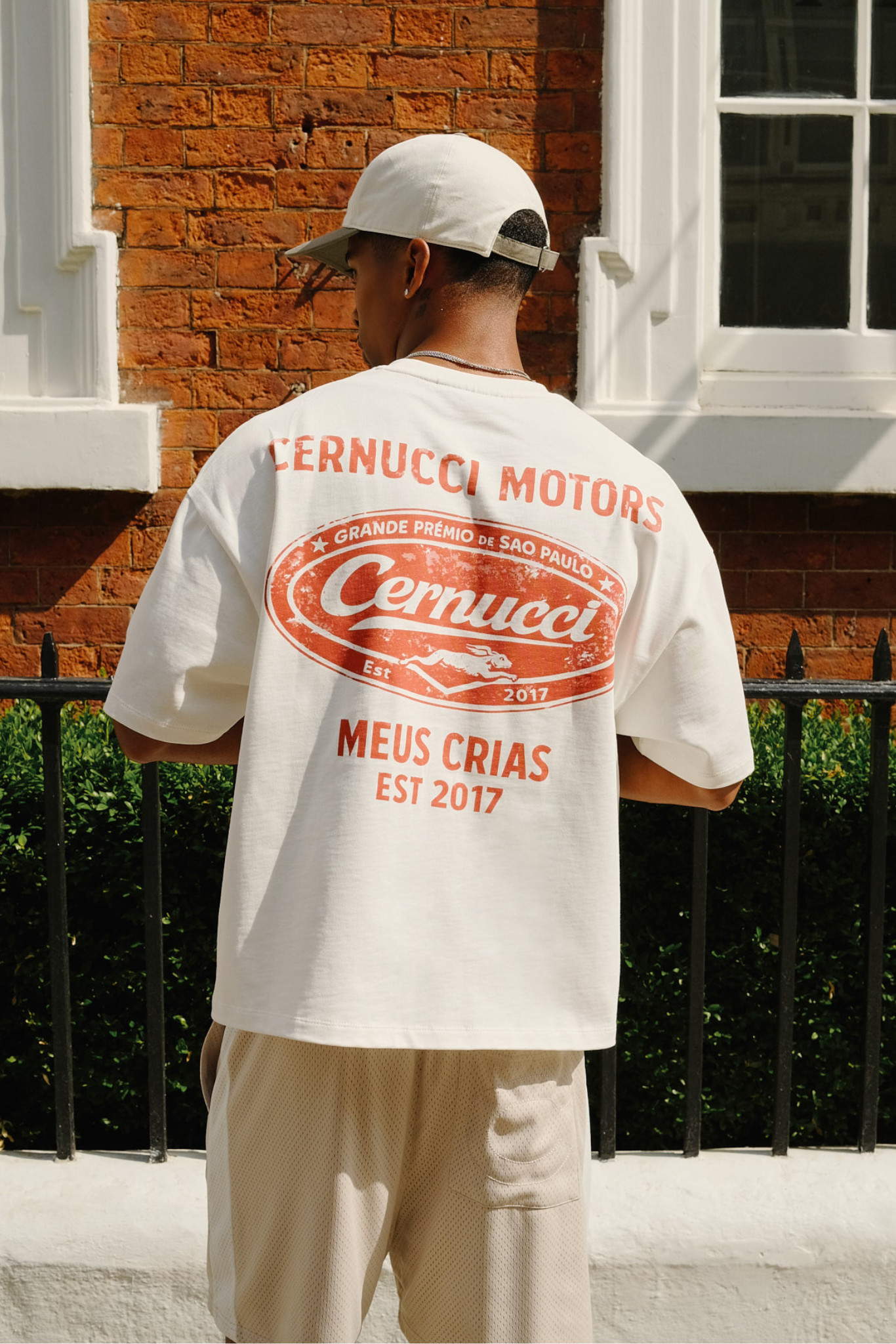 Boxy Cernucci Motors Print T-Shirt - Off White